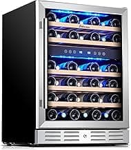Kalamera 24 inch Wine Cooler, 46 Bottle - Dual Zone Built-in or Freestanding Fridge with Stainless Steel Reversible Glass Door, for Home, Kitchen, or Office.