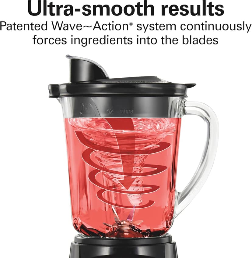 Hamilton Beach Power Elite Wave Action Blender For Smoothies, 40 Oz Glass Jar, 12 Functions Including Puree, Crush Ice, Black, 700 Watts, Black (58148A)