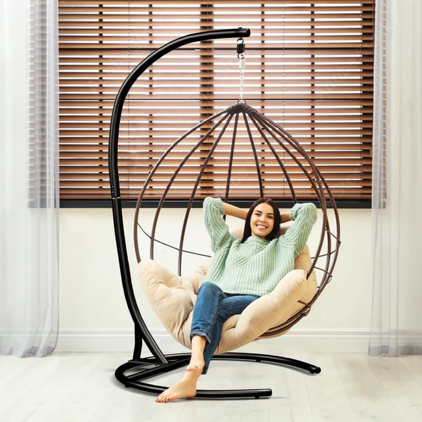 Hammock Stand Only Max 300lbs Hammock Chair Stand Only Heavy Duty Hanging Chair Stand 360 Degree Rotation Egg Chair Stand C Stand Frame for Egg Chair Indoor Outdoor Porch Swing