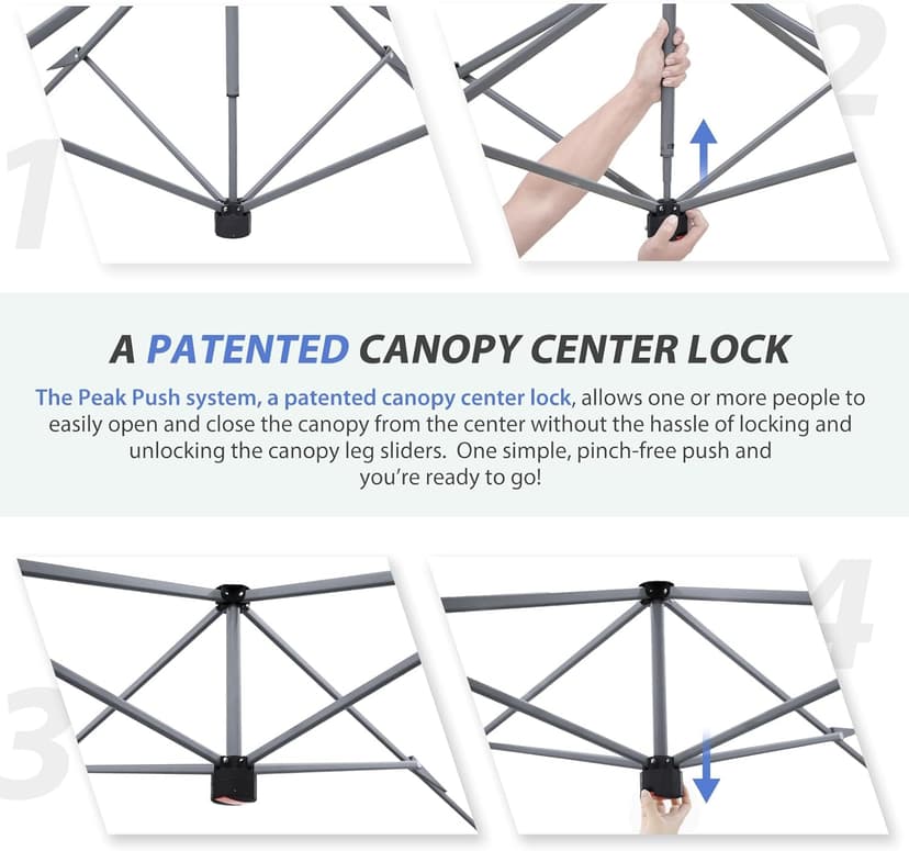EAGLE PEAK 13x13 Straight Leg Pop Up Canopy Tent Instant Outdoor Canopy Easy Single Person Set up Folding Shelter w/Auto Extending Eaves 169 Square Feet of Shade (Light Blue)