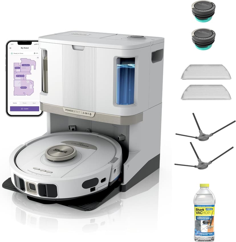 Shark Robot Vacuum & Mop Combo, PowerDetect NeverTouch Pro, Self-Emptying, Self-Refill with Self-Clean Pad Wash & Dry, 60-Day Debris Capacity, 30-Day Refill Tank, 5 PowerDetect Technologies, AV2800ZE