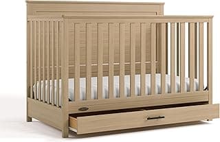 Graco Tristan 5-in-1 Convertible Crib with Drawer (Driftwood) – GREENGUARD Gold Certified, Fits Standard Crib Mattress, Premium Handle, Converts to Toddler Bed, Daybed, and Full-Size Bed