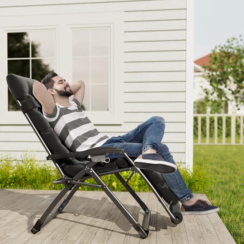 UDPATIO Oversized Zero Gravity Chair 33In XXL Patio Reclining Chair with Cushion, Outdoor Folding Recliner with Pillows|Cup Holder|Foot Rest|Padded Headrest, Black, Support 500LB
