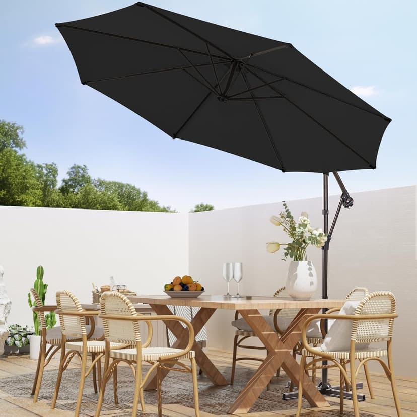 wikiwiki 10ft Patio Umbrellas Offset Outdoor Umbrella Cantilever Hanging Umbrellas w/Infinite Tilt, Fade Resistant Waterproof RECYCLED FABRIC Canopy & Cross Base, for Yard, Garden & Deck, Carbon