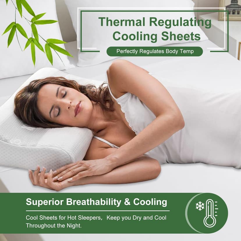 Ivellow Deep Pocket King Sheets, Rayon Derived from Bamboo, Extra Deep Pocket up to 18"-24", Hotel Luxury Cooling Sheets for King Size Bed, Silky Soft, Smooth, Breathable Bed Sheets White