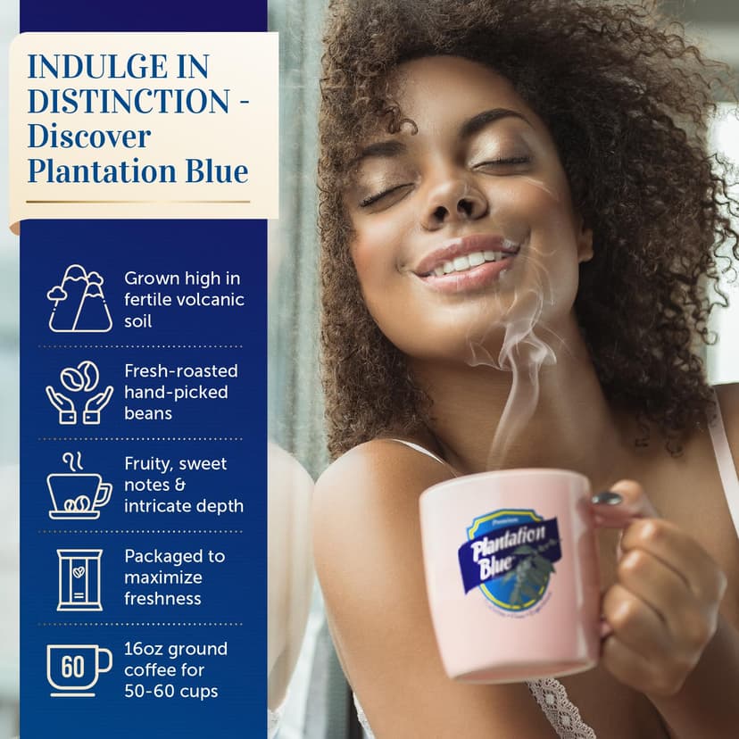 PREMIUM PLANTATION BLUE TRADITION CLASS EXPERIENCE 100% Jamaica Blue Mountain Coffee Medium Roasted and Ground (16oz)