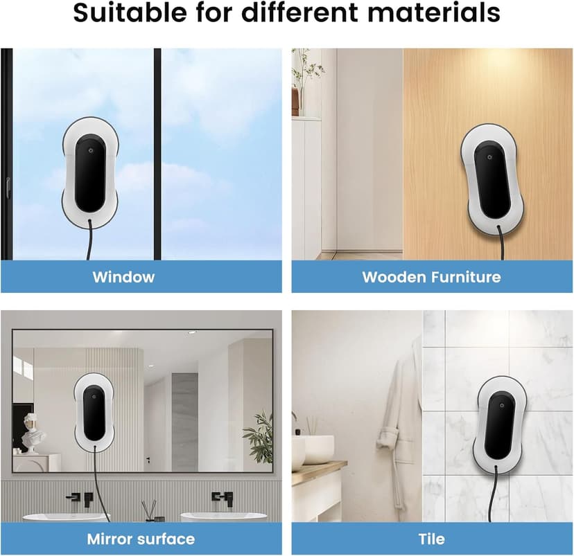 Portable Window Cleaning Robot, Ultrasonic Dual Spray,3000Pa Suction Power, Window Cleanner with Intelligent Edge Detection, Infrared Remote Control