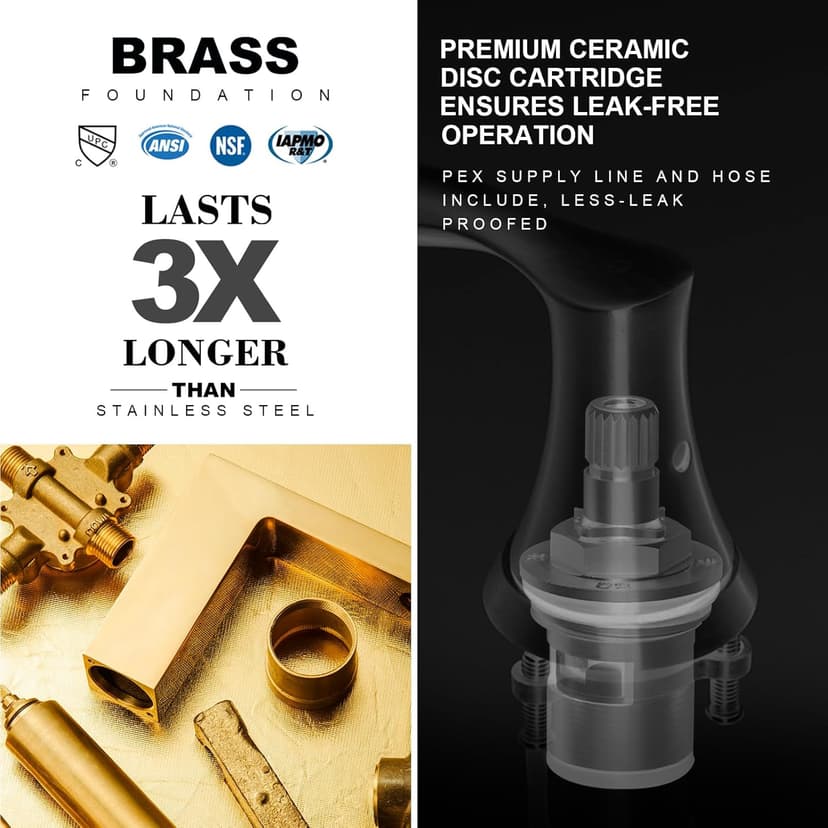 8 Inch Two Handle Bathroom Faucet Widespread Oil Rubbed Bronze, Oakland Bronze Bathroom Faucet for Sink 3 Hole Brass Lavatory Faucet Lead-Free with Pop Up Drain Supply Line, KSB8232