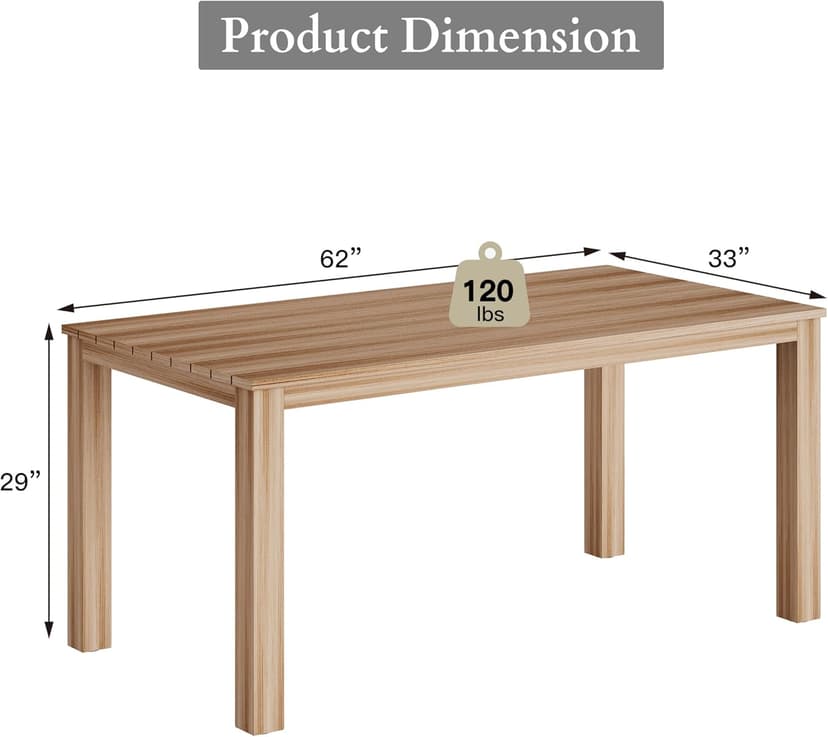 All-Weather Aluminum Outdoor Dining Table, Modern Rectangle Patio Dining Table for Balcony Garden, Brown