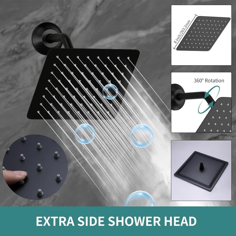 Matte Black Dual Shower Heads Shower System with 26"X16" LED Rainfall Shower Head and 8" Side Showerhead,Digital Display Shower Faucet Set with 6 PCS Body Jets and Handheld Spray