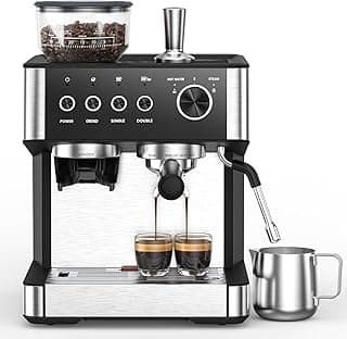 (2025 Upgrade)20 Bar Espresso Machine with Built-in Anti-Clog Coffee Grinder, Expresso Coffee Machines with Milk Steam Wand/Frother/Tamping Tools,Espresso Maker with Grinder for Lattes-Deep Black