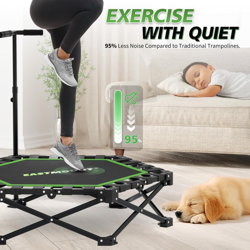 East Mount 42" Folding Fitness Trampoline for Adults, Foldable Mini Trampoline with Handle, Exercise Rebounder, Small Trampoline for Adults, Max Load 440lbs, for Indoor Garden Workout’