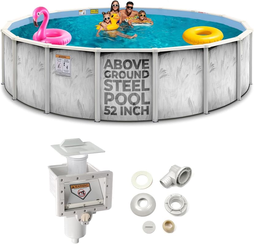 Hollowell Industries - Manufacturers of Doughboy Pools, 24 Ft x 52 Inch Deep Above Ground Pool with Skimmer - Hard Sided Steel Wall Pool, Brush Stroke Pattern - Made in USA