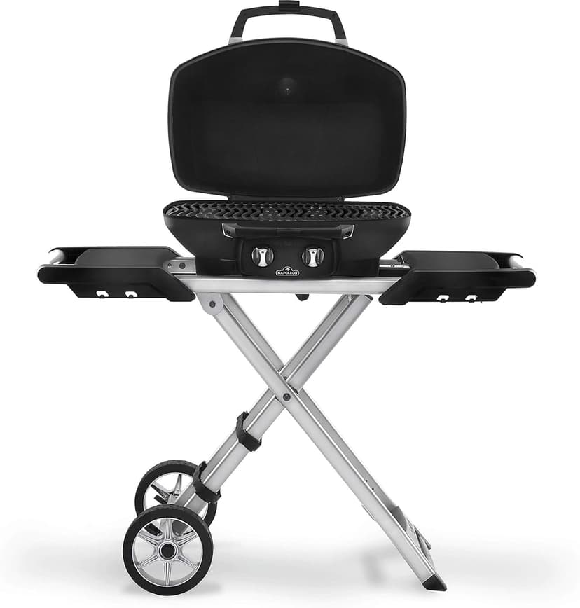 Napoleon TravelQ PRO285X Portable Propane Gas Grill with Foldable Scissor Cart, Black, 2 Burners, Tailgating, Camping, and Small Outdoor Spaces