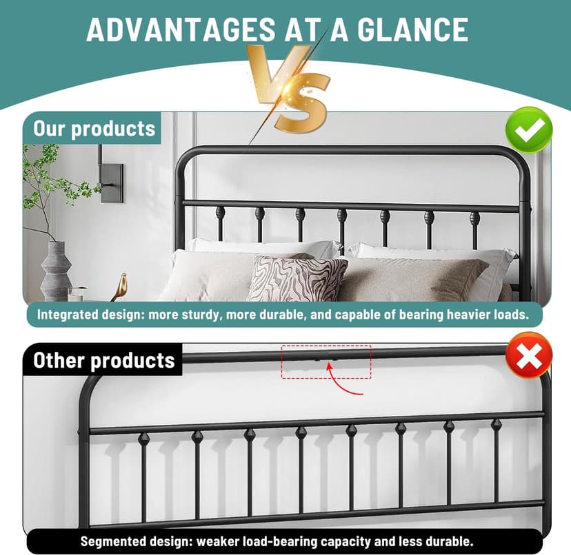 Queen Bed Frame-Classic Metal Platform Bed Frame Mattress Foundation with Victorian Style Iron-Art Headboard/Footboard/Under Bed Storage/No Box Spring Needed/Black