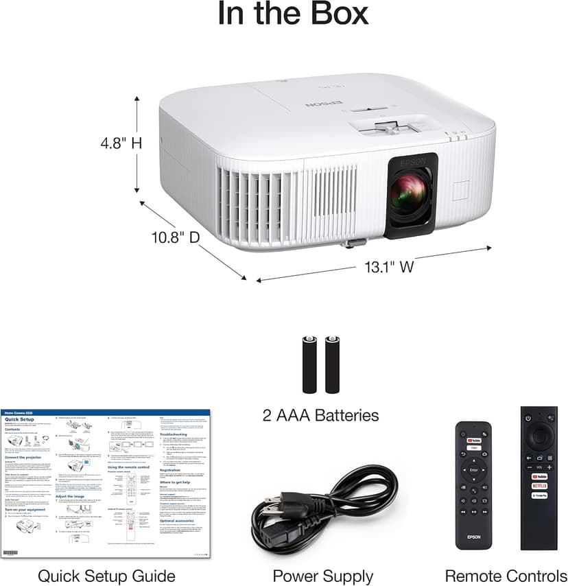 Epson Home Cinema 2350 4K PRO-UHD Smart Streaming Projector with Android TV, 3-Chip 3LCD, HDR10, HLG, 2,800 Lumens, Low Latency, 10 W Speaker, Bluetooth (Renewed)