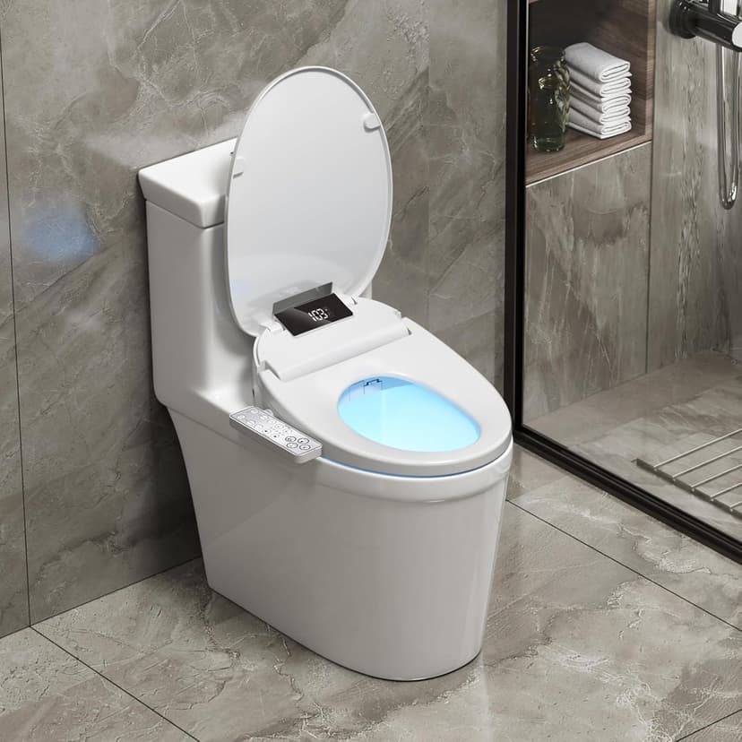 Upgrade Bidet Toilet Seat Elongated, Rear and Feminine Wash, Unlimited Warm Water, Heated Seat, Warm Air Drying, Soft Close Lid, Sense Seat, Smart Bidet Seat Elongated Requires Electricity