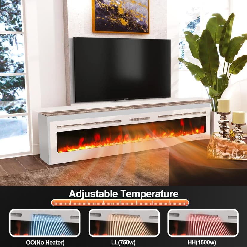 80" Electric Fireplace Wall Mounted & Recessed with Remote, 750w/1500w Ultra-Thin Wall Fireplace Inserts, Electric Fire Place W/8H Timer, Adjustable Flame Colors and Brightness Silent