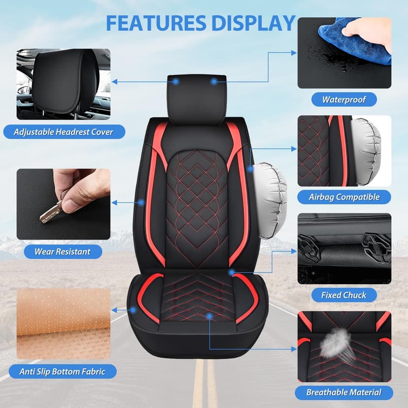 Nilight Car Seat Covers Custom Fit 2009-2024 F150 and 2017-2024 F250 F350 F450 Waterproof Wear-Resistant Leather Anti Slip Cushion Set (2PCS Front Seats Cover)