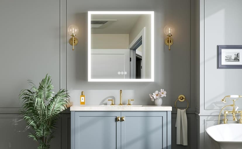 30x32 Inch Lighted Medicine Cabinet, AL Alloy Frame, Plug-in or Hardwired, Recessed or Wall Mount, Mirror Doors/3 Colors/Dimmable/Interior Sensor Light/Anti-Fog, 2 Outlets &USBs, 3 Shelves
