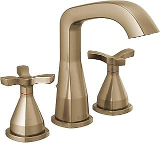 Delta Faucet Stryke Widespread Bathroom Faucet 3 Hole, Gold Bathroom Faucet with Cross Handles, Diamond Seal Technology, Metal Drain Assembly, Champagne Bronze 357766-CZMPU-DST