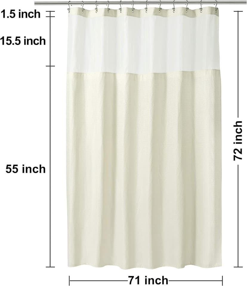 N&Y HOME Waffle Weave Shower Curtain with Snap-in Fabric Liner & Hooks Set - Hotel Style Cream Shower Curtain for Bathroom, Water-Repellent & Washable, Mesh Top Window - 71x72, Cream