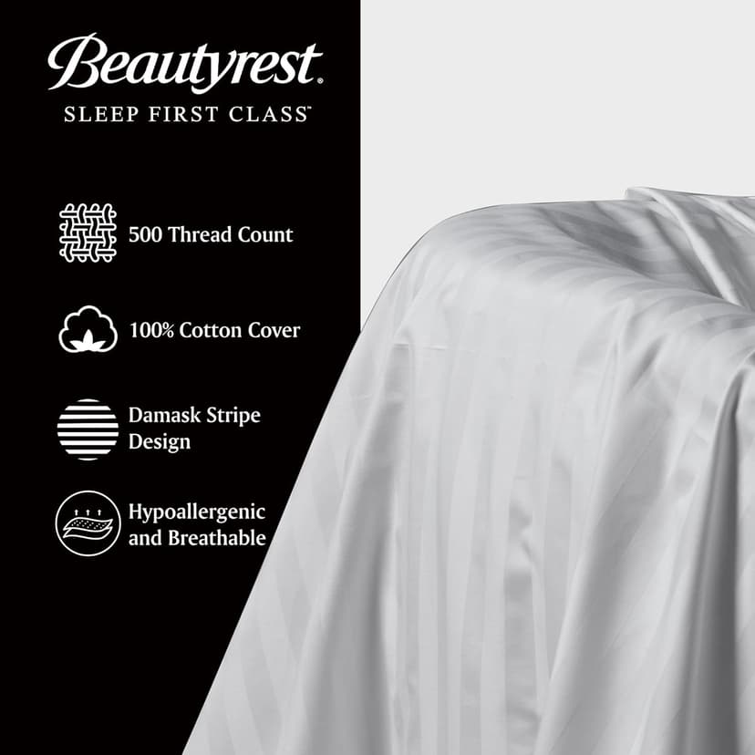 Beautyrest Luxury Goose Feathers Soft Pillows, 500 Thread Count Cotton Cover 20”x36”, King (Pack of 2), Supportive Fluffy Hotel Collection Bed Pillows for Side and Back Sleepers