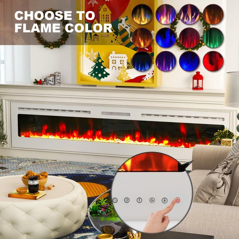 80" Electric Fireplace Wall Mounted & Recessed with Remote, 750w/1500w Ultra-Thin Wall Fireplace Inserts, Electric Fire Place W/8H Timer, Adjustable Flame Colors and Brightness Silent
