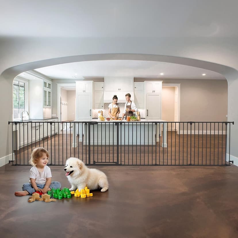 150" Extra Wide Baby Gate, Play Yard Child Safety Gate, Dog Gates with Auto-Close Door, Double Locking System for The House Doorways, Fireplace, Kitchen, 6-Panels, 30" Tall
