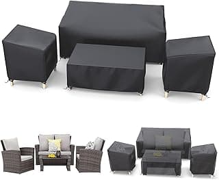 STARTWO Outdoor Patio Furniture Cover Waterproof 4-Piece Set for Chairs 32in, Loveseat 56in, Coffee Table 45in, Heavy Duty 500D, Black
