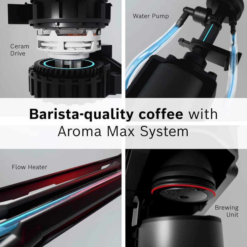 Bosch 500 Series Fully Automatic Espresso Machine – Touch Control Panel, Milk Hose, Ceramic Grinder, Uses Beans & Ground Coffee, 9 One-Touch Drinks, in Black TPU40109