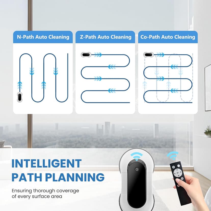 Portable Window Cleaning Robot, Ultrasonic Dual Spray,3000Pa Suction Power, Window Cleanner with Intelligent Edge Detection, Infrared Remote Control