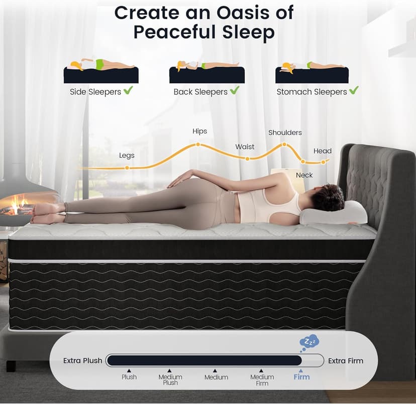 Queen Mattress, 14 inch Queen Bed Mattress in a Box, Firm Hybrid Mattresses with Gel Memory Foam and Pocket Springs, Pressure Relief & Upgraded Support, Cooling and Breathable
