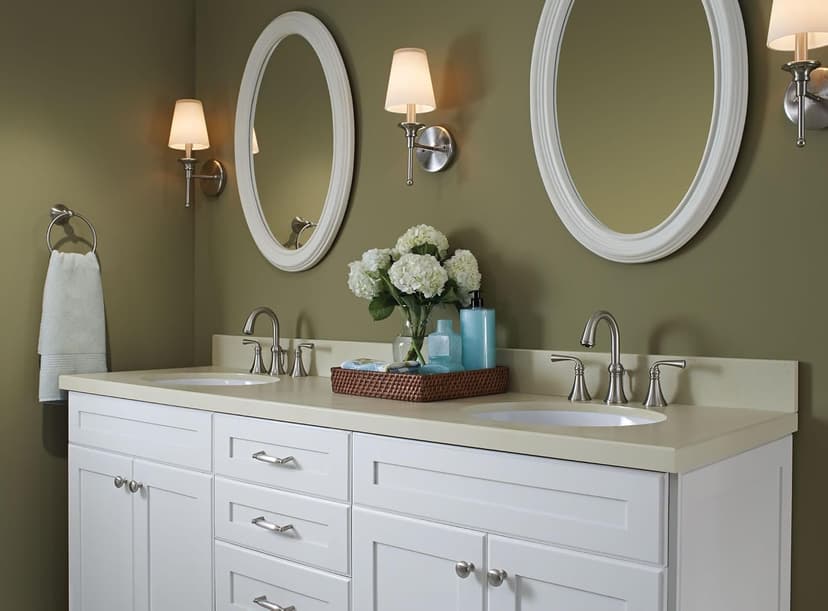 Moen Wetherly Spot Resist Brushed Nickel Two-Handle Widespread Bathroom Faucet with Valve Included, Bathroom Faucets for Sink 3-hole Deck Mounted Setup, WS84855SRN
