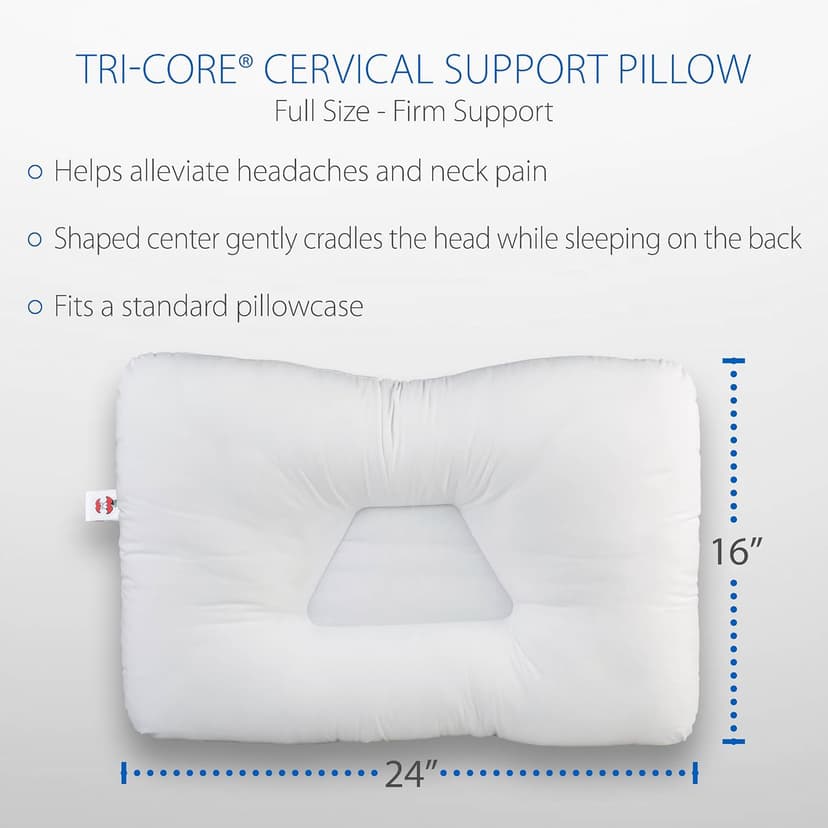 Core Products Original Tri-Core Firm-Cervical Support Pillow for Neck, Shoulder, & Back Pain Relief-Ergonomic Orthopedic Contour Pillow for Back and Side Sleep-Assembled in USA- Firm, Full Size