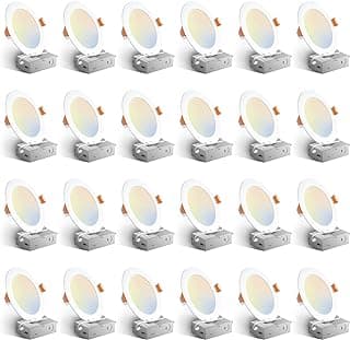 Amico 24 Pack 6 Inch 5CCT Ultra-Thin LED Recessed Ceiling Light with Junction Box, 1050LM Brightness, Dimmable Canless Wafer Downlight, 12W, ETL&FCC