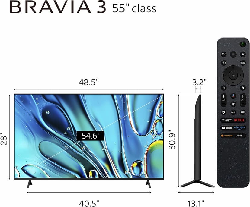 Sony 55-Inch 4K Ultra HD BRAVIA 3 LED Smart TV with Google TV, LED Flat Screen, Dolby Vision HDR, Google TV, Exclusive PS5 Features, 2024 Model (K-55S30)