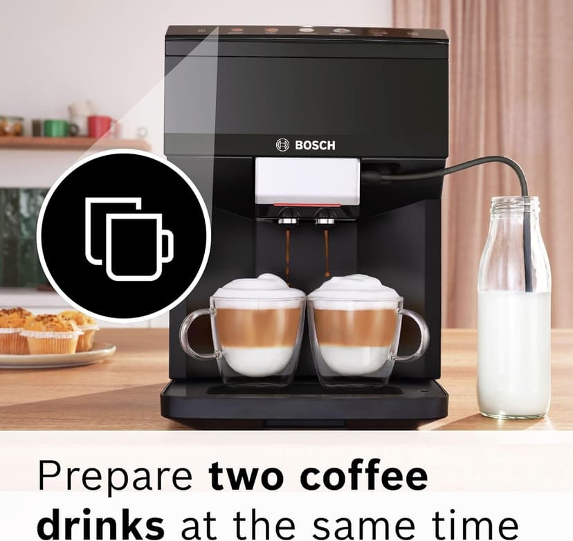 Bosch 500 Series Fully Automatic Espresso Machine – Touch Control Panel, Milk Hose, Ceramic Grinder, Uses Beans & Ground Coffee, 9 One-Touch Drinks, in Black TPU40109