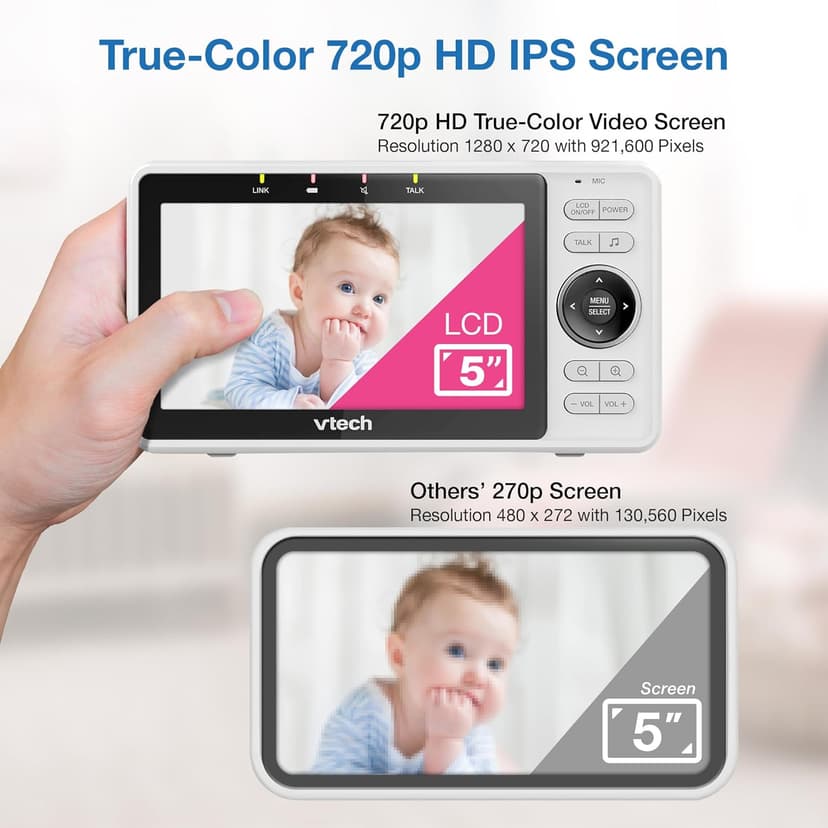VTech Upgraded Smart WiFi Baby Monitor, 1080p FHD Camera and 5" HD IPS Display, Free App with Motion Video, Sound/Motion Detection and Notifications, Fully Remote Pan-Tilt-Zoom: VM901