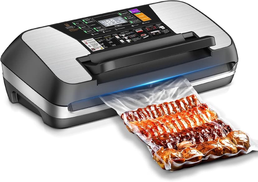 95kpa Vacuum Sealer Machine, Commercial Full Automatic Food Sealer, Food Vacuum Sealing Machine with Cutter, 10 Pre-cut Bags & Bag Rolls and Accessory Hose, Fully Starter Kits, Black