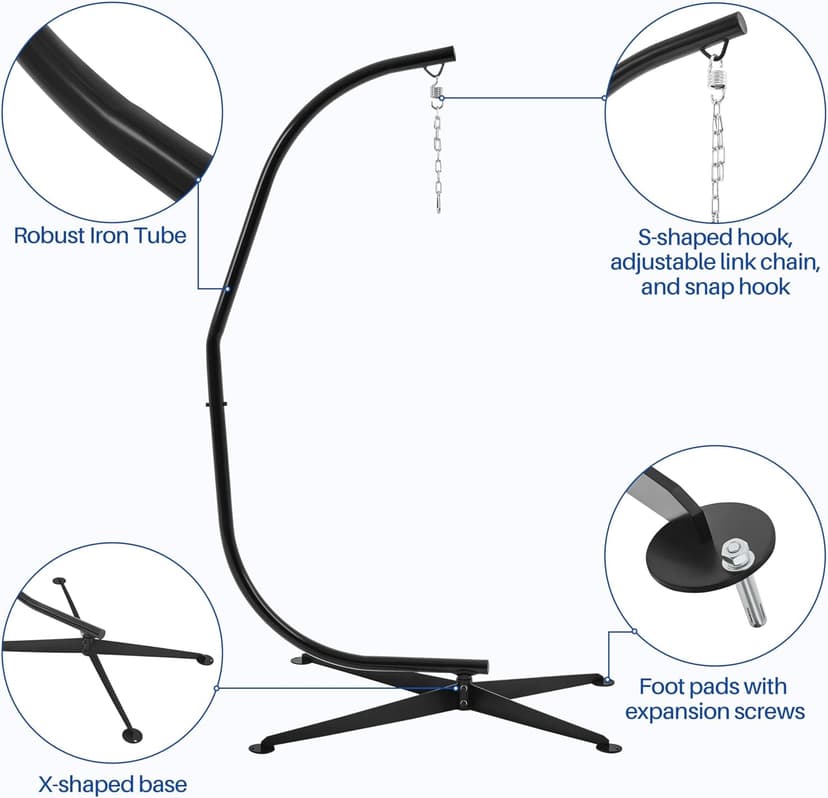 Yaheetech Hammock Chair Stand, C-Stand for Hanging Hammock Chair w/Buckle & S-Shaped Hook - Free Rotation C-Stand Hammock Stand for Hanging Chairs, Swings, Max.Weight Capacity 300Lb