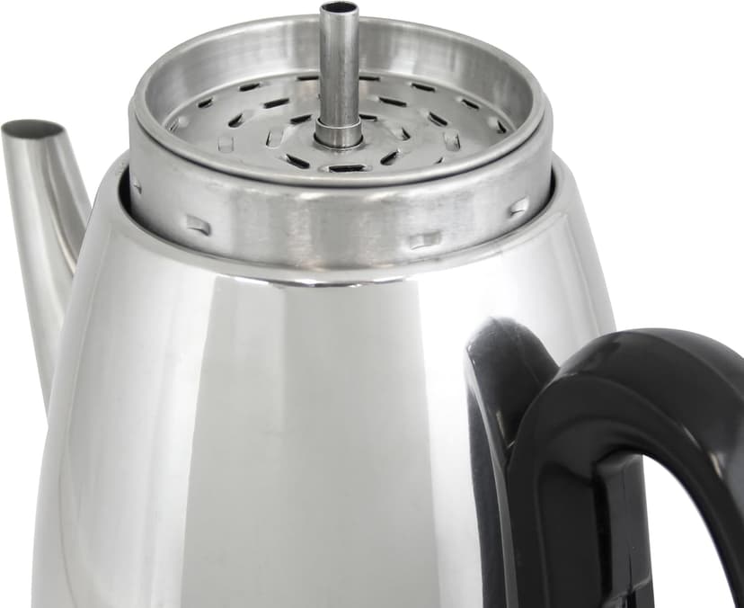 West Bend Electric Percolator Classic Style Coffee Maker with Heat Resistant Handle Base and Detachable Cord with Stainless Steel Stem and Basket, 12-Cup, Silver