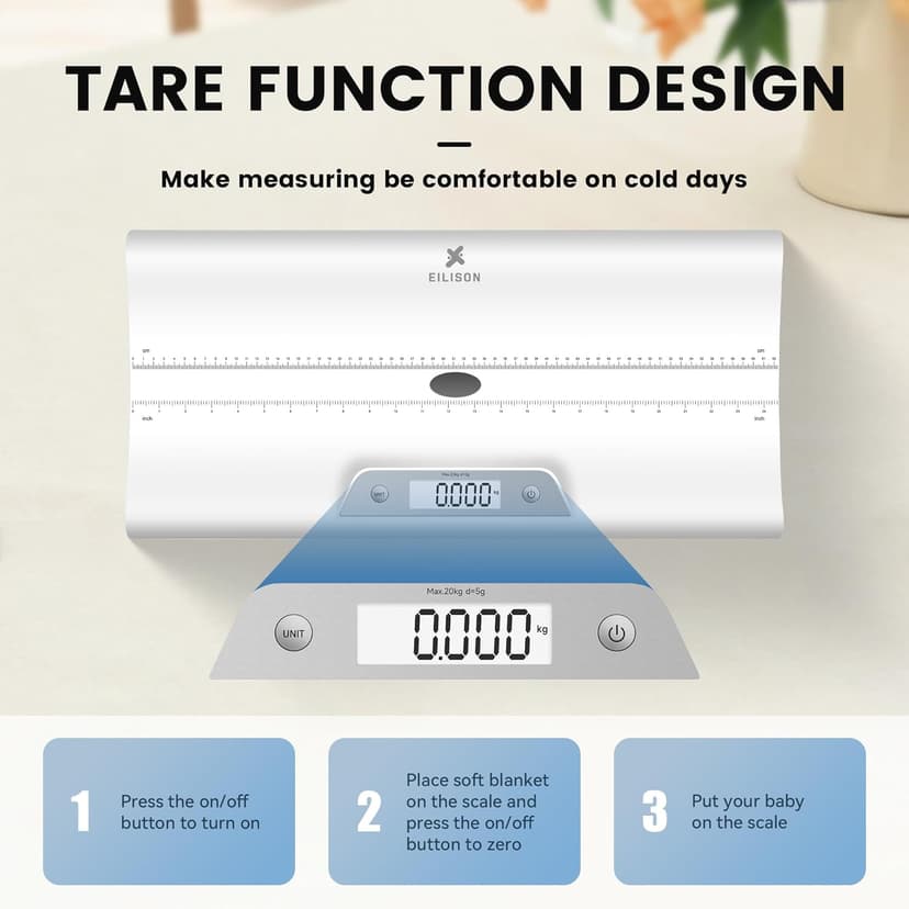 EILISON Baby Scale with Height Measuring - Digital Weight Scale for Infants, Toddlers & Pets - 0.1-44 lbs, Tare Function, Hold Feature, Accurate Baby Weighing Scale for Growth Tracking (White)