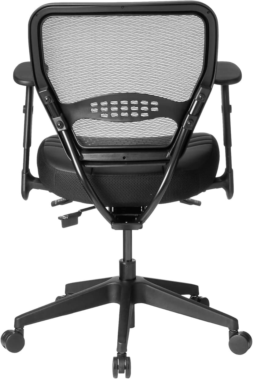 Space Seating AirGrid Back and Padded Stitched Bonded Leather Seat, 2-to-1 Synchro Tilt Control, Adjustable Arms, Nylon Base Adjustable Managers Chair, Black