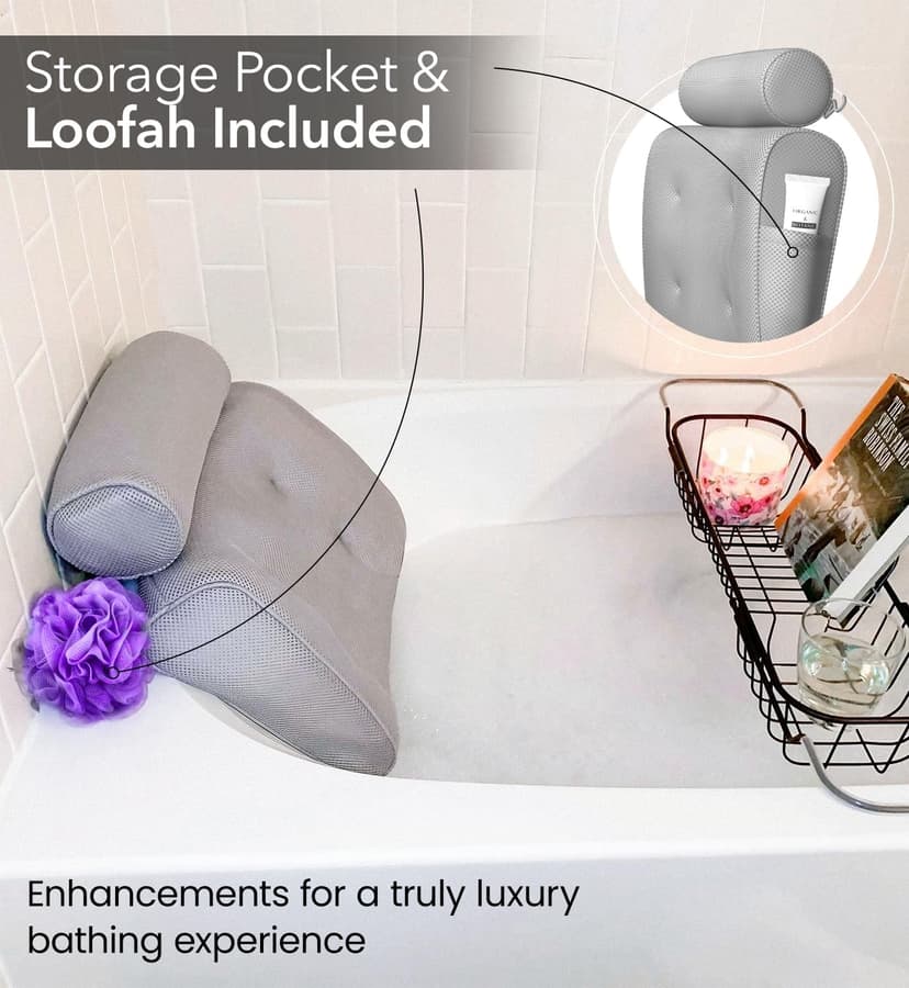 Everlasting Comfort Luxury Bath Pillow - Head, Neck, Back Soft Cushion for Bathtub, Spa & Relaxation