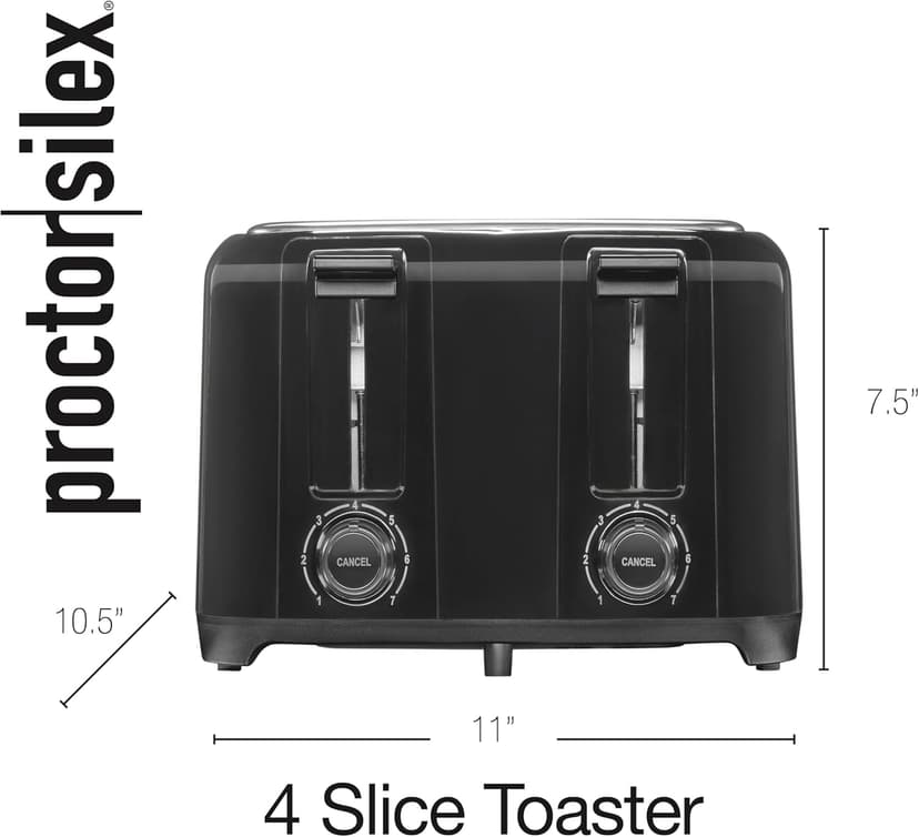 Proctor Silex 4 Slice Toaster with Extra Wide Slots for Bagels, Cool-Touch Walls, Shade Selector, Toast Boost, Auto Shut-off and Cancel Button, Black (24215PS)