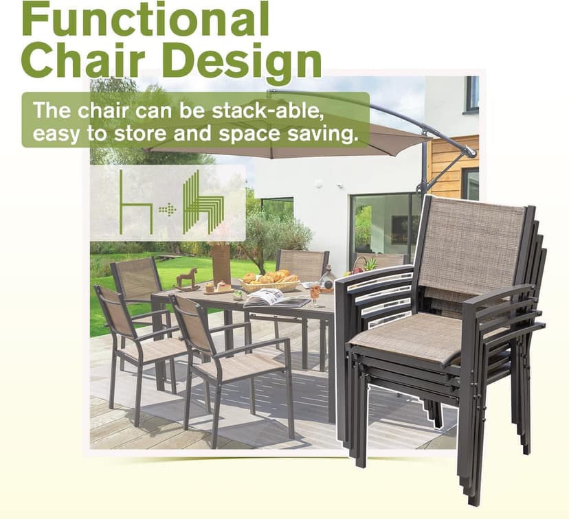 Homall Patio Dining Set 7 Pieces Outdoor Furniture with Large Table and 6 Textilene Chairs for Porch, Poolside, Yard and Garden, Brown