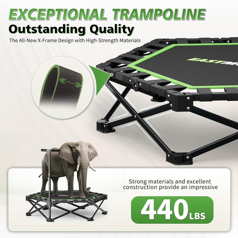 East Mount 42" Folding Fitness Trampoline for Adults, Foldable Mini Trampoline with Handle, Exercise Rebounder, Small Trampoline for Adults, Max Load 440lbs, for Indoor Garden Workout’