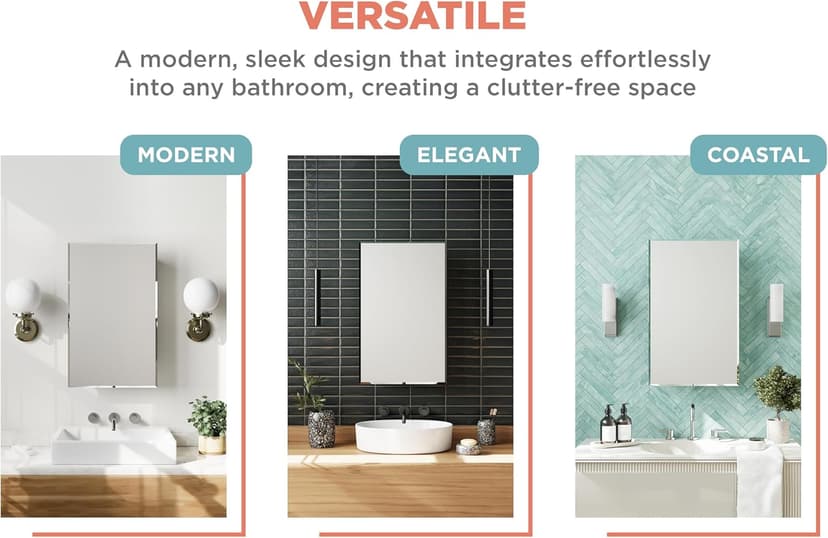 Zenna Home Bathroom Medicine Cabinet with Mirror, Frameless Bathroom Wall Cabinet with 2 Adjustable Shelves, Steel Body, Recessed Installation, 16 x 26 Inches