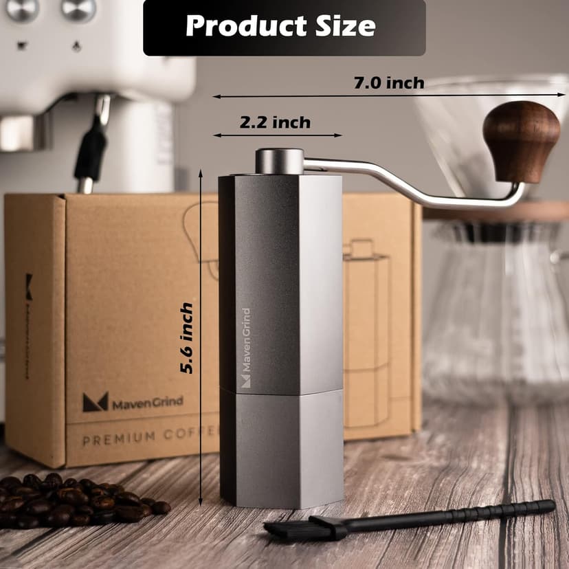 Coffee Bean Grinder - Manual Coffee Hand Grinder For Espresso, Frenchpress, Machine Coffee - Portable Stainless Steel Burr Grinder With Adjustable Coarseness Knob